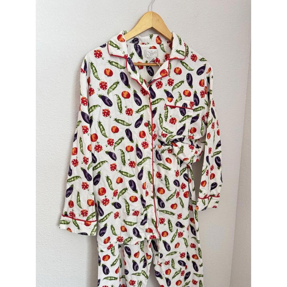 VTG 90s Go Softly 100% Cotton Flannel Veggie Pajamas Contemporary‎ Lounge